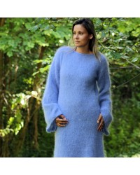 Hand Knitted Mohair Dress Light Lilac Fetish Sweater Boat neck Handgestrickte pullover by EXTRAVAGANTZA.
