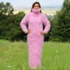 Cable hand Knitted Mohair dress Pink Fuzzy Turtleneck Handgestrickte pullover by Extravagantza