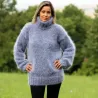 Hand Knit Mohair Sweater Gray Blue Black Fuzzy Turtleneck Handgestrickte pullover