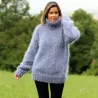 Hand Knit Mohair Sweater Gray Blue Black Fuzzy Turtleneck Handgestrickte pullover