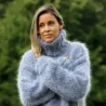 Hand Knit Mohair Sweater Gray Blue Black Fuzzy Turtleneck Handgestrickte pullover