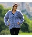 Hand Knitted Mohair V-neck Cardigan Gray Fuzzy and Fluffy Jacket