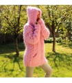 Pink color  Hooded Cable Hand Knit Mohair Cardigan Fuzzy Jacket
