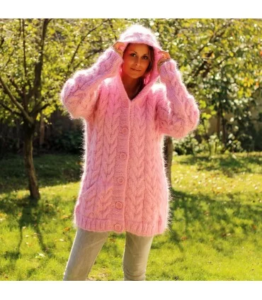 Pink hand Knit Mohair cardigan pink Handgestrickte pullover by Extravagantza