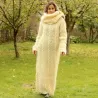 Cable hand Knitted Mohair dress white Fuzzy Removable Turtleneck Handgestrickte pullover by Extravagantza