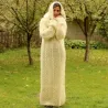 Cable hand Knitted Mohair dress white Fuzzy Removable Turtleneck Handgestrickte pullover by Extravagantza