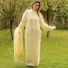 Cable hand Knitted Mohair dress white Fuzzy Removable Turtleneck Handgestrickte pullover by Extravagantza