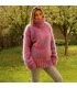 Hand Knit Mohair Sweater Neon Coral Blue Mix Fuzzy Turtleneck Handgestrickte pullover
