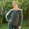 Hand Knit 100% pure angora cardigan dark green Fuzzy Crew Neck Handgestrickte pullover by Extravagantza