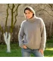 Hand Knit 100% Pure Angora Sweater Turtleneck Light Gray