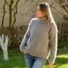 Hand Knit 100% pure angora Sweater light gray Fuzzy turtleneck Handgestrickte pullover by Extravagantza