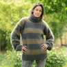 Hand Knit 100% pure angora Sweater green Fuzzy turtleneck Handgestrickte pullover by Extravagantza