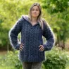Hand Knit Mohair Sweater Dark Gray hooded Fuzzy Turtleneck Handgestrickt pullover by Extravagantza