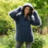 Hand Knit Mohair Sweater Dark Gray hooded Fuzzy Turtleneck Handgestrickt pullover by Extravagantza