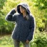 Hand Knit Mohair Sweater Dark Gray hooded Fuzzy Turtleneck Handgestrickt pullover by Extravagantza