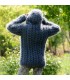Hand Knit Mohair Sweater Dark Gray hooded Fuzzy Turtleneck Handgestrickt pullover by Extravagantza