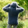 Hand Knit Mohair Sweater Dark Gray hooded Fuzzy Turtleneck Handgestrickt pullover by Extravagantza