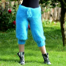 Summer Hand Knitted Mohair pants blue Handgestrickt pullover by Extravagantza