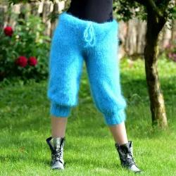 Summer Hand Knitted Mohair pants blue Handgestrickt pullover by Extravagantza