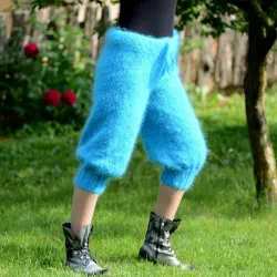 Summer Hand Knitted Mohair pants blue Handgestrickt pullover by Extravagantza