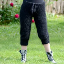 Summer Hand Knitted Mohair pants black Handgestrickt pullover by Extravagantza