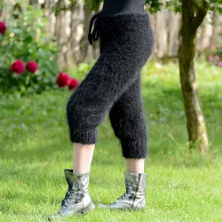 Summer Hand Knitted Mohair pants black Handgestrickt pullover by Extravagantza