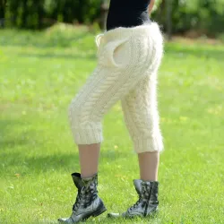 White Hand Knitted Mohair pants Handgestrickt pullover by Extravagantza