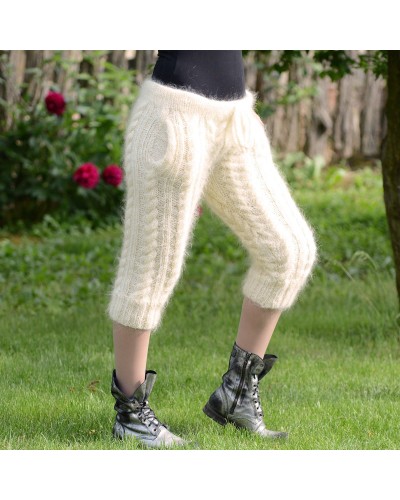 3/4 Off White Hand Knit Mohair Pants with pockets