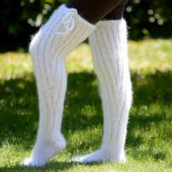 Hand knit mohair socks fuzzy stockings WHITE leg warmers by Extravagantza