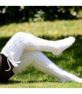 Hand knit mohair socks fuzzy stockings WHITE leg warmers by Extravagantza
