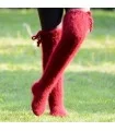 Hand knit mohair socks fuzzy stockings Dark RED leg warmers