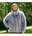 Hand Knitted Mohair Sweater Gray Mix Fuzzy Turtleneck heavy weight 10 strands