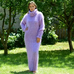 Hand Knitted Mohair Dress Lilac Fetish Sweater Turtleneck Handgestrickte pullover by EXTRAVAGANTZA.