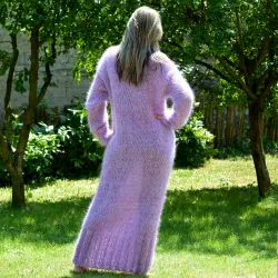 Hand Knitted Mohair Dress Lilac Fetish Sweater Turtleneck Handgestrickte pullover by EXTRAVAGANTZA.