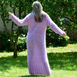 Hand Knitted Mohair Dress Lilac Fetish Sweater Turtleneck Handgestrickte pullover by EXTRAVAGANTZA.