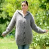 Grey hand Knit Mohair cardigan pink Handgestrickte pullover by Extravagantza