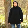 Cable Hand Knitted Mohair Wool Ribbed Sweater Black Color Fuzzy Turtleneck