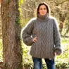 Cable Hand Knitted MohairTurtleneck Sweater Light Gray Fuzzy and Fluffy