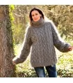Cable Hand Knitted MohairTurtleneck Sweater Light Gray Fuzzy and Fluffy Pullover