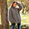 Cable Hand Knitted MohairTurtleneck Sweater Light Gray Fuzzy and Fluffy