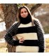 Ribbed Hand Knit Mohair Turtleneck Sweater Striped Black and White by Extravagantza