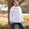 Ribbed Hand Knit Mohair Sweater White color Fuzzy Cowl eneck Pullover by Extravagantza