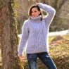 Cable Hand Knitted Mohair Turtleneck Sweater Light Grey color Fuzzy Pullover by Extravagantza