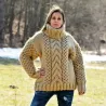 Cable Knitted Chunky 100 % Pure Wool Turtleneck Sweater Beige color by Extravagantza