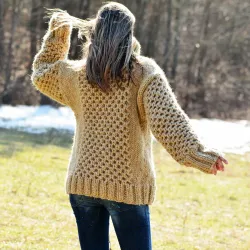 Cable Knitted Chunky 100 % Pure Wool Turtleneck Sweater Beige color by Extravagantza