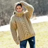 Cable Knitted Chunky 100 % Pure Wool Turtleneck Sweater Beige color by Extravagantza