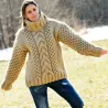 Cable Knitted Chunky 100 % Pure Wool Turtleneck Sweater Beige color by Extravagantza