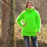 Hand Knitted Turtleneck Mohair Sweater Neon Green color Fuzzy and Fluffy