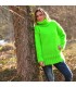 Hand Knitted Turtleneck Mohair Sweater Neon Green color Fuzzy and Fluffy