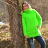 Hand Knitted Turtleneck Mohair Sweater Neon Green color Fuzzy and Fluffy